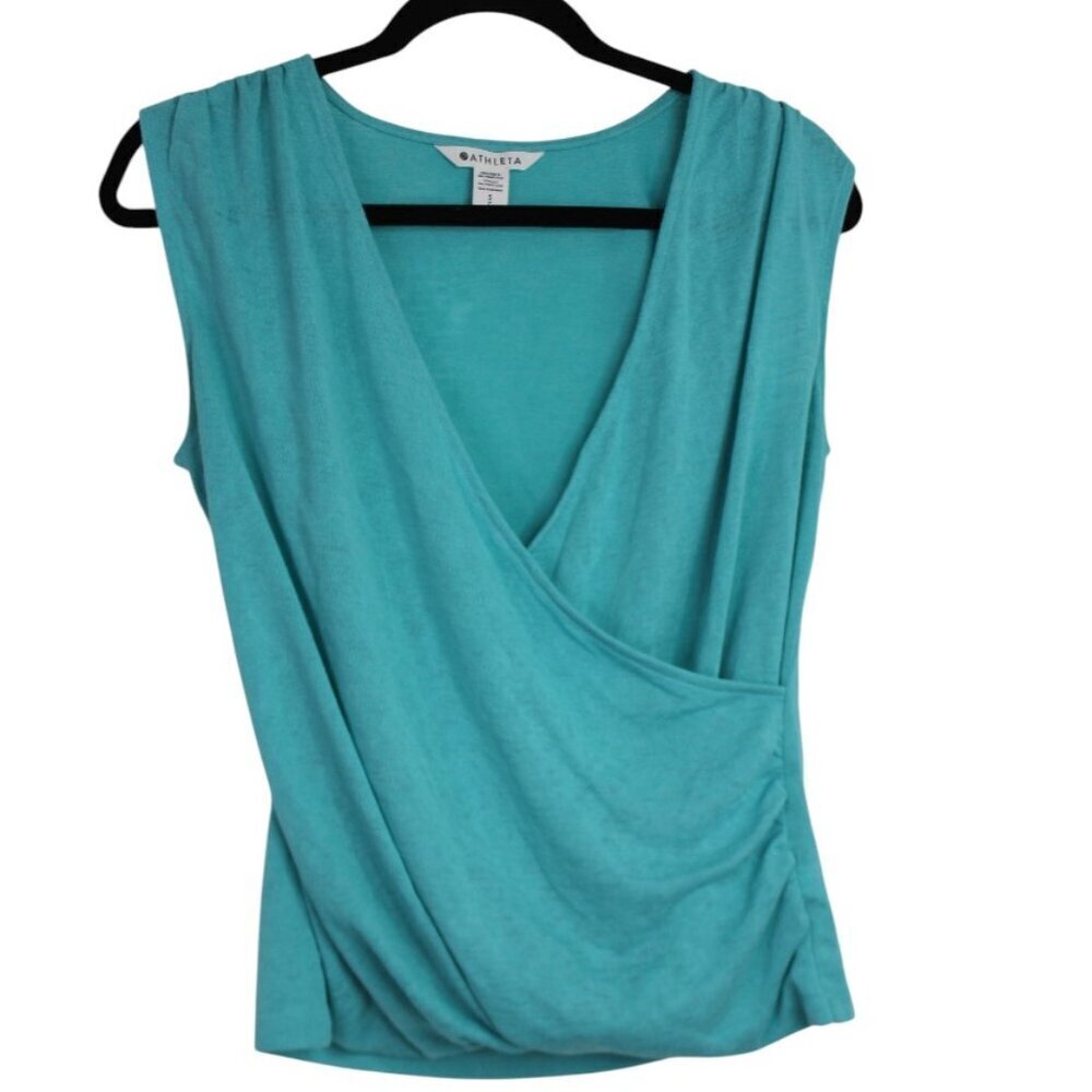 Athleta Breezy Wrap Athleisure V-Neck Tank Top Small Turquoise Blue